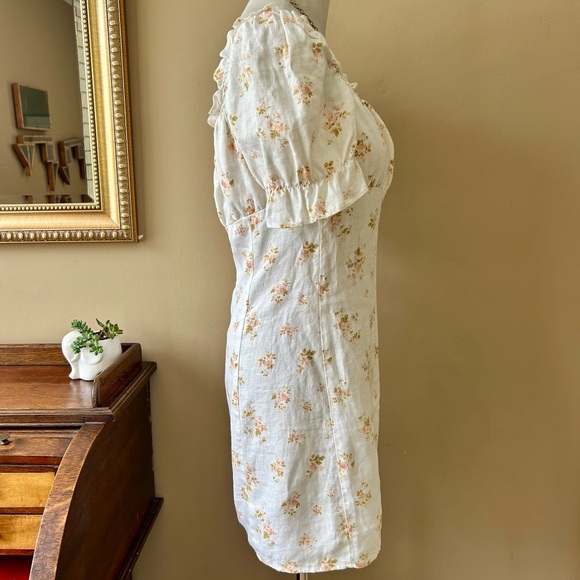 Reformation Robles Linen Dress White Ivory Floral Puff Sleeve Mini Baby Doll 12 - Picture 13 of 16